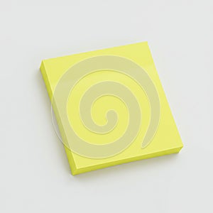 A stack of yellow sticky notes is placed on a white surface. The notes