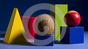 A stack of yellow and white boxes is set against a blue background in this image