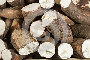 stack of yucca in the market square