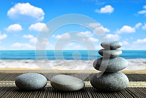 Stack of Zen pebble stones on the beach.