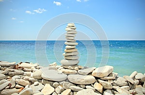 Stack of zen stones on the beach