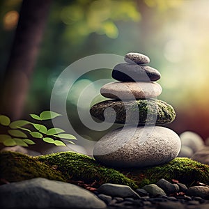 Stack of zen stones on nature background