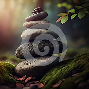 Stack of zen stones on nature background