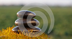 Stack of zen stones on nature background