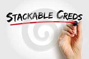 Stackable Creds text written with red underline, symbolizing short credentials that combine toward larger qualifications, modern