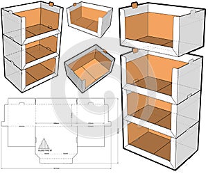 Stackable Retail Double Edge Box Internal measurement 60x39 31cm and Die-cut Pattern.