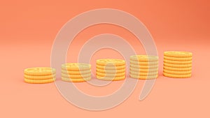 Stackcoins on  orange blackground. 3d rendering - illustration
