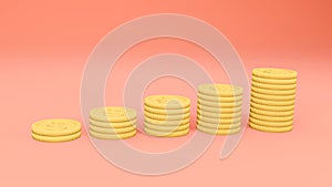 Stackcoins on  orange blackground. 3d rendering - illustration