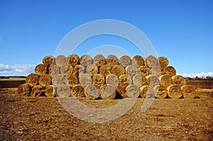 Stacked bales of hay
