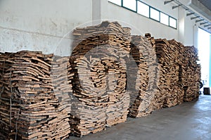 Stacked bark of cork oak