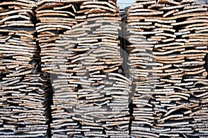 Stacked bark of cork oak