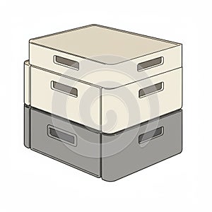 Stacked Beige and Gray Plastic Storage Boxes