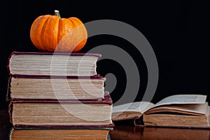 Stacked Books with Pumpkin Still-life