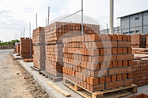 Stacked bricks ready for construction work