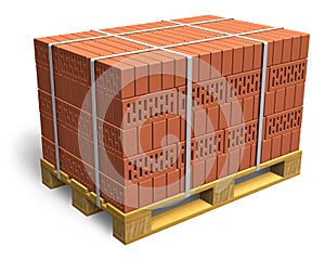 Stacked bricks on wooden shipping pallet