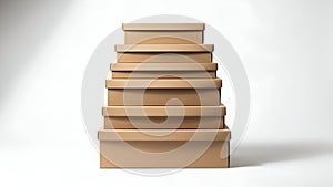 Stacked Brown Boxes on White Background Product Display