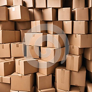 Stacked brown cardboard boxes.