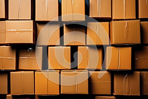 Stacked Brown Cardboard Boxes in Warehouse.