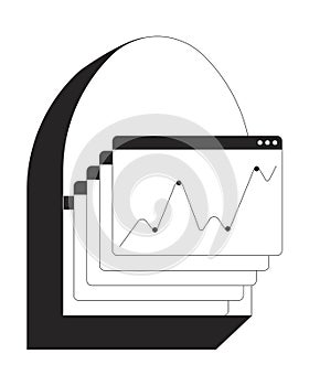 Stacked browser windows with line graph 2D line object