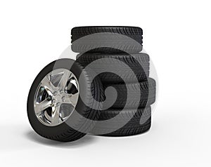 Stacked car wheels