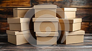 Stacked Cardboard Boxes on Wooden Surface