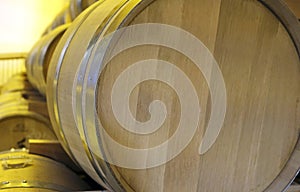 Stacked casks at a distillery