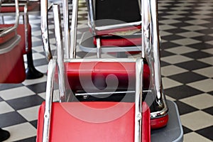 Stacked chairs on tables