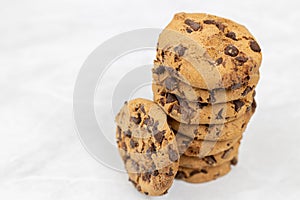 Stacked choco biscuits on the grey marble table