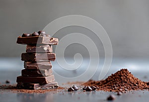 Delicious Dark Chocolate Stack with Cacao Powder and Chips