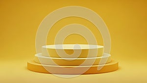 Stacked Circular Objects on Yellow Background Display