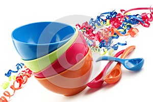 Stacked Colored Plastic Party Bowls