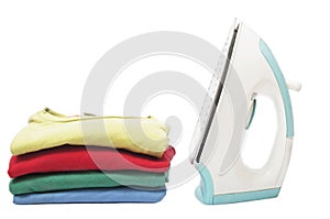 Stacked colored shirts with Iron