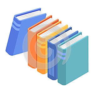 Stacked colorful books in isometric style. Education and reading concept. Library or bookshop design vector illustration
