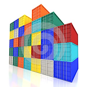 Stacked Colorful Cargo Containers. Industrial and Transportation