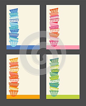 Stacked colorful kitchen bowls. Templates for quotes, social media, menus, .