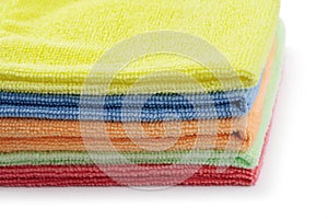 Stacked colorful microfiber cloths