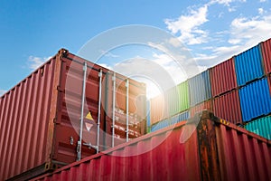 Stacked of Containers Cargo Shipping. Handling of Logistic Transportation Industry. Cargo Container ships