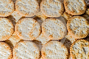stacked crackers with white background and copy space