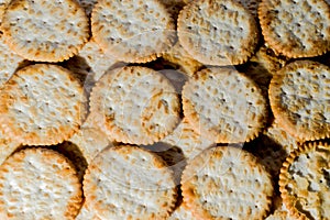 stacked crackers with white background and copy space