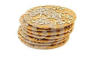 Stacked crispy spelt crackers with sunflower seeds