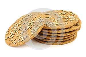 Stacked crispy spelt crackers with sunflower seeds