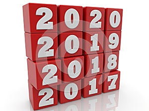 Stacked cubes in red color with New year change concept