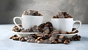 Stacked Cups Brimming with Coffee Beans.
