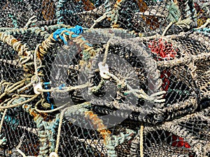Stacked empty lobster pots
