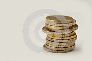 Stacked euro coins for pension, investment, repayments and loans