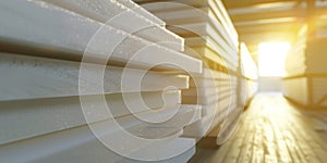 Stacked foam plastic sheets ready for installation, emphasizing the thickness and size of the insulation material.