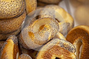 Stacked Freshly Baked Bread Bagels