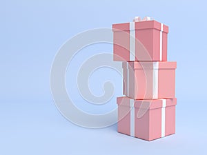Stacked gift box on pastel blue background. 3d render