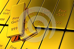Stacked gold bars, financial 3d rendering concept