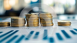 Stacked gold coins on a financial chart, symbolizing wealth and growth photo